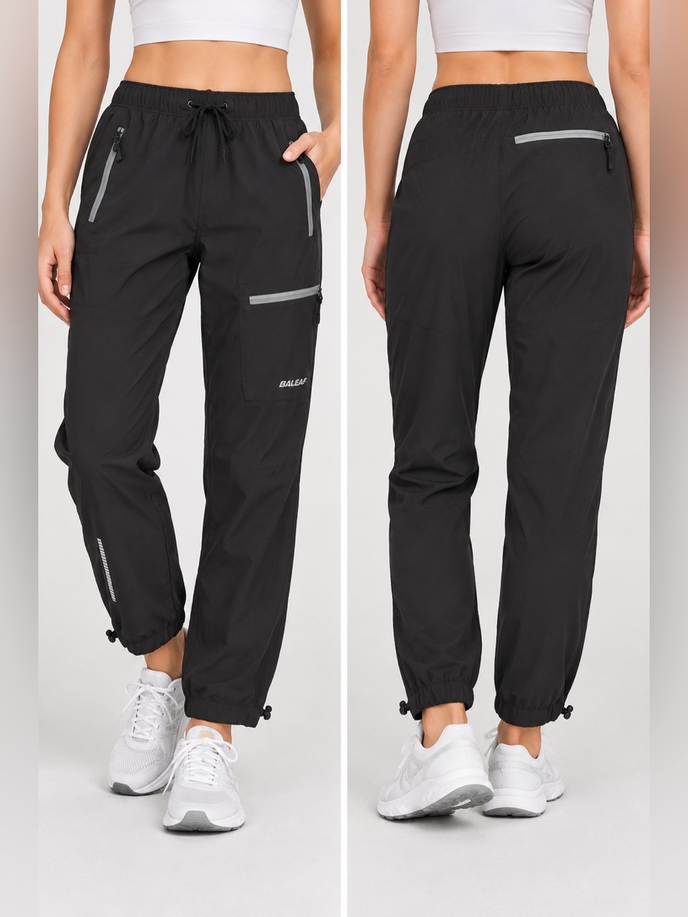 BALEAF Women’s Black Hiking Jogger Pants Reflective Zip Pockets Size L